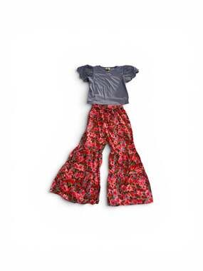 Rare Editions Girls Size 12 Flutter Sleeve Top and Floral Printed Wide Leg Pants
